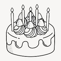 Birthday cake doodle clipart, cute black & white illustration
