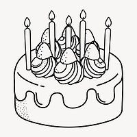 Birthday cake doodle collage element, cute black & white illustration vector