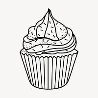 Cupcake doodle clipart, cute black & white illustration psd