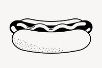 Hotdog doodle clipart, cute black & white illustration psd