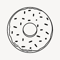 Donut doodle clipart, cute black & white illustration psd