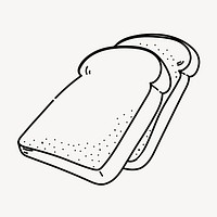 Bread slice doodle clipart, cute black & white illustration psd