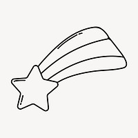 Shooting star doodle clipart, cute black & white illustration psd