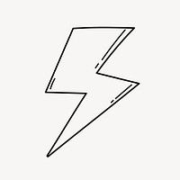 Lightning bolt doodle clipart, cute black & white illustration psd
