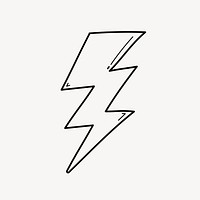 Lightning bolt doodle clipart, cute black & white illustration psd