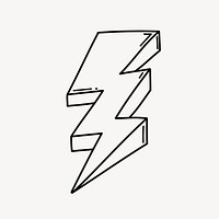 Lightning bolt doodle clipart, cute black & white illustration psd