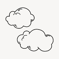 Cloud doodle clipart, cute black & white illustration psd