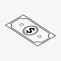 Dollar note doodle clipart, cute black & white illustration