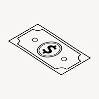 Dollar note doodle clipart, cute black & white illustration psd