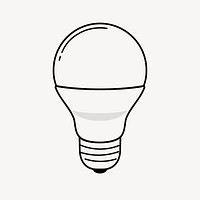 Light bulb doodle clipart, cute black & white illustration psd