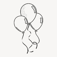 Balloons doodle clipart, cute black & white illustration psd