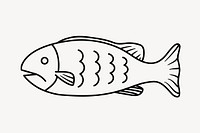 Fish doodle clipart, cute black & white illustration psd