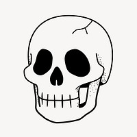 Skull doodle clipart, cute black & white illustration psd