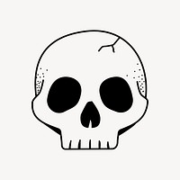 Skull doodle clipart, cute black & white illustration psd