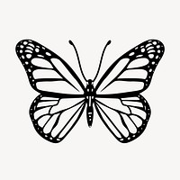 Butterfly doodle clipart, cute black & white illustration psd