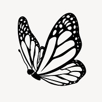 Butterfly doodle clipart, cute black & white illustration psd