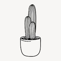 Cactus doodle clipart, cute black & white illustration psd