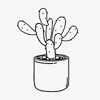 Cactus doodle clipart, cute black & white illustration psd