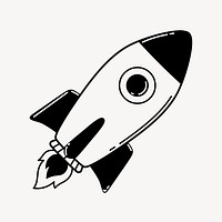 Rocket doodle clipart, cute black & white illustration psd