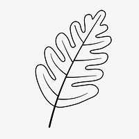 Leaf doodle clipart, cute black & white illustration psd