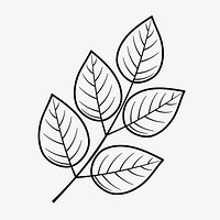 Leaf doodle clipart, cute black & white illustration psd