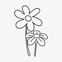 Flower doodle clipart, cute black & white illustration