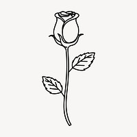 Rose doodle clipart, cute black & white illustration psd