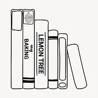 Books doodle clipart, cute black & white illustration psd