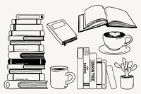 Books doodle collage element, cute black & white illustration vector