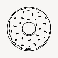 Donut doodle collage element, cute black & white illustration vector