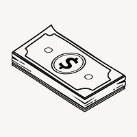 Money doodle collage element, cute black & white illustration vector