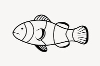 Clownfish doodle collage element, cute black & white illustration vector