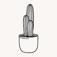 Cactus doodle collage element, cute black & white illustration vector