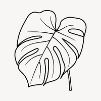 Monstera leaf doodle collage element, cute black & white illustration vector