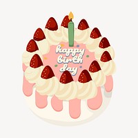 Birthday cake clipart, cute cartoon illustration psd