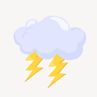 Lightning cloud clipart, cute cartoon illustration psd