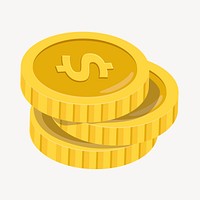 Dollar coins clipart, cute cartoon illustration psd