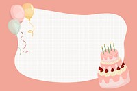 Pink birthday frame collage element, cute cartoon illustration psd