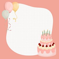 Pink birthday frame background, cute cartoon illustration, design space