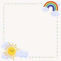 Rainbow & sun frame collage element, cute cartoon illustration psd