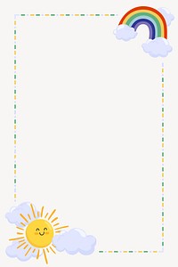 Rainbow & sun frame background, cute cartoon illustration, design space