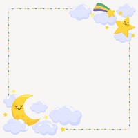 Moon & star frame collage element, cute cartoon illustration psd