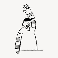 Man waving hand doodle in black psd