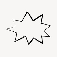 Starburst shape sticker, speech bubble doodle in black vector