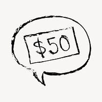 $50 dollar bill sticker, money doodle in black psd