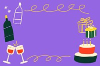 Birthday celebration frame background, cute doodle in purple vector