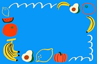 Fruity doodle frame background, blue colorful design psd