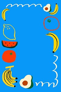 Fruity doodle frame background, blue colorful design vector