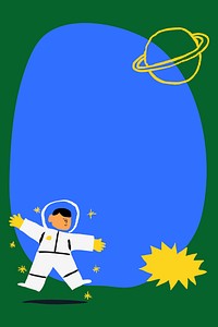 Cute astronaut frame background, blue and green design vector