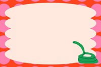 Pink funky frame background, cute snake doodle psd